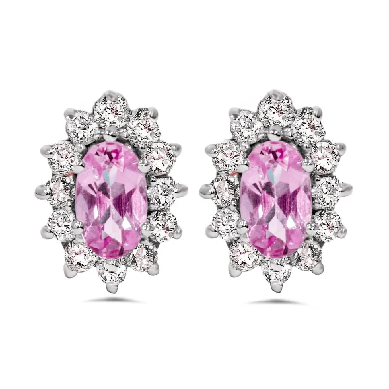 Clearance Sale On High-End Jewelry Collections 3/4ct Halo Diamond Pink Topaz Studs 14K White Gold Clearance Sale On High-End Jewelry Collections 3/4ct Halo Diamond Pink Topaz Studs 14K White Gold