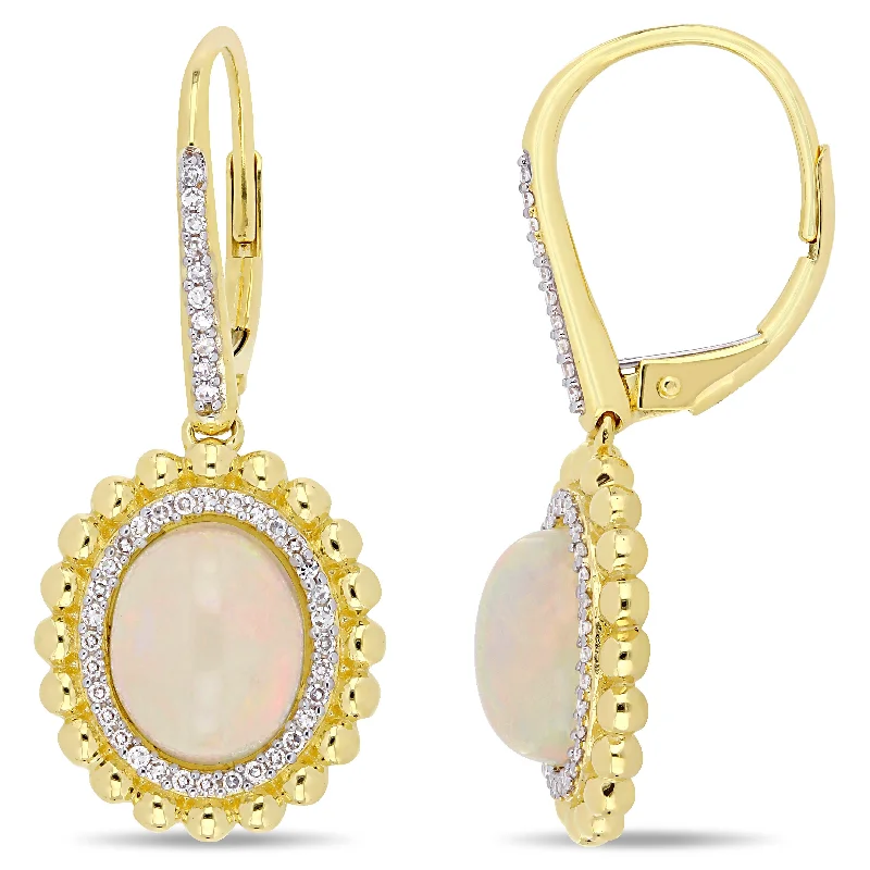 Luxury Jewelry Sale – Elegant Styles At Unbeatable Prices 4 CT TGW Oval-Cut Ethiopian Opal and 1/4 CT TW Diamond Leverback Earrings in 14K Yellow Gold Luxury Jewelry Sale – Elegant Styles At Unbeatable Prices 4 CT TGW Oval-Cut Ethiopian Opal and 1/4 CT TW Diamond Leverback Earrings in 14K Yellow Gold