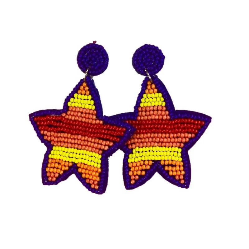 Last Chance To Shop High-End Jewelry At Markdown Prices Astros Stripe Seed Bead Star Earrings In Orange Multi