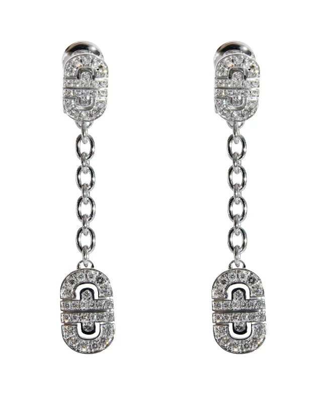 Delicate Crystal Jewelry For Sophisticated Charm BVLGARI Parentesi Diamond Drop Earrings in 18k White Gold 1.15 CTW