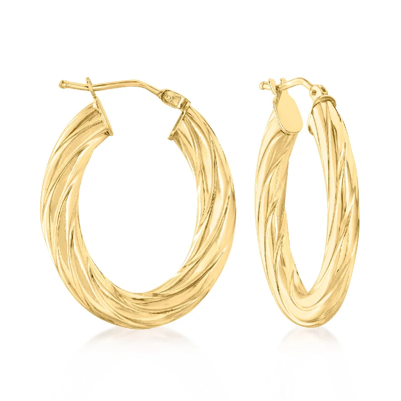 Canaria Italian 10kt Yellow Gold Textured and Polished Oval Hoop Earrings