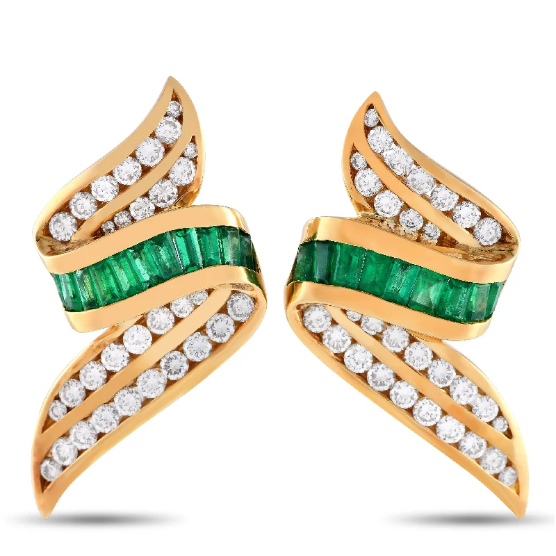 Dainty And Elegant Jewelry Now At Reduced Prices Charles Krypell 18K Yellow Gold 2.50ct Diamond and Emerald Earrings