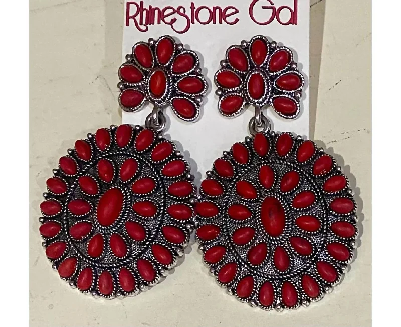 Seasonal Jewelry Sale – Upgrade Your Style Today Double Cluster Concho Earrings In Red Seasonal Jewelry Sale – Upgrade Your Style Today Double Cluster Concho Earrings In Red