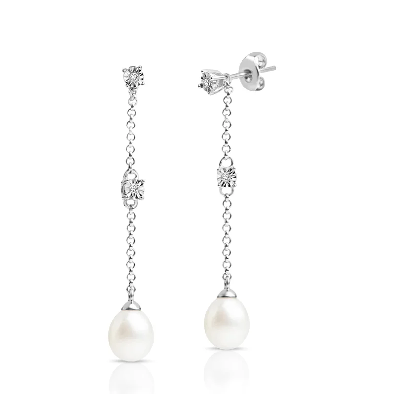 Unique Jewelry For Less – Shop The Sale Now Freshwater Pearl & Natural Diamond Stellar Sparklers Earrings in Sterling Silver