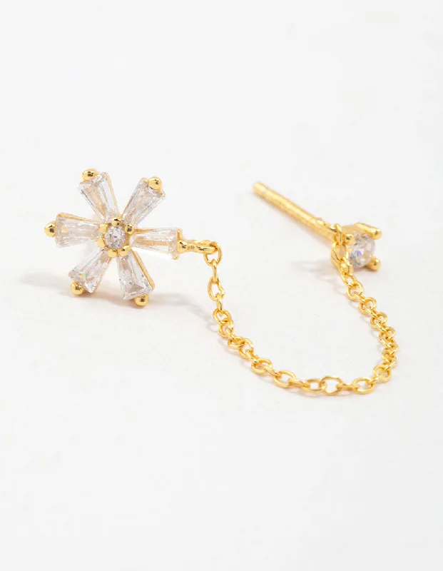 Get Ready To Sparkle – Special Jewelry Discounts Gold Plated Sterling Silver Flower Chain Stud Earring
