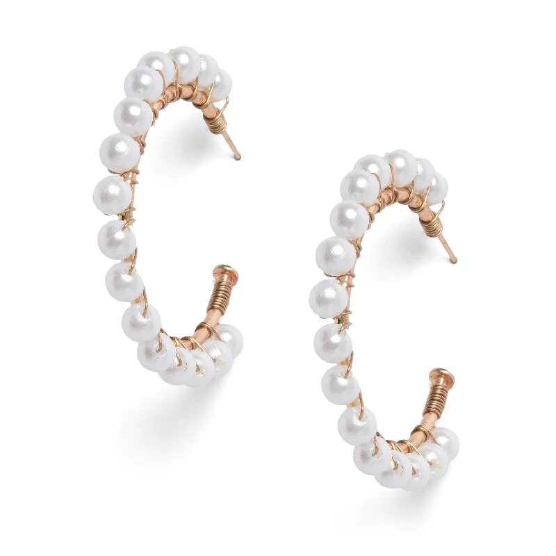 Premium Jewelry At Special Low Prices For A Limited Time Gold-toned Plated Pearl Beaded Contemporary Half Hoop Earrings Premium Jewelry At Special Low Prices For A Limited Time Gold-toned Plated Pearl Beaded Contemporary Half Hoop Earrings