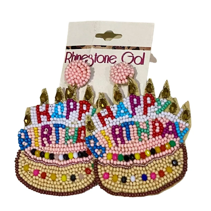 Limited-Time Offer On Elegant Jewelry Pieces Happy Birthday Cake Seed Bead Earrings In Pink Limited-Time Offer On Elegant Jewelry Pieces Happy Birthday Cake Seed Bead Earrings In Pink
