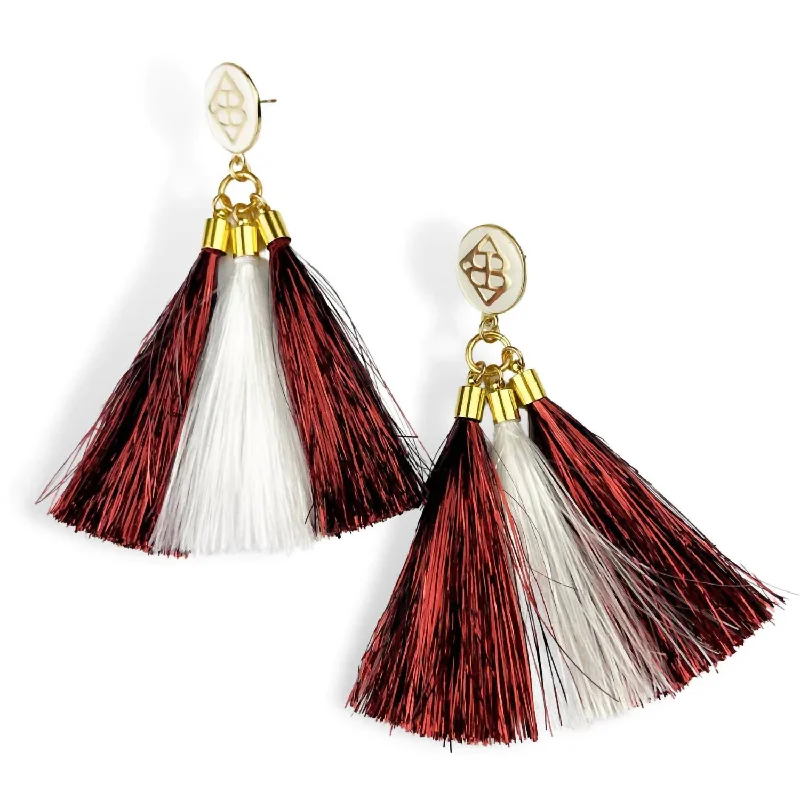 Premium Diamond Jewelry At Once-In-A-Lifetime Discounts Metallic Jumbo Tassel Earrings In Maroon And White