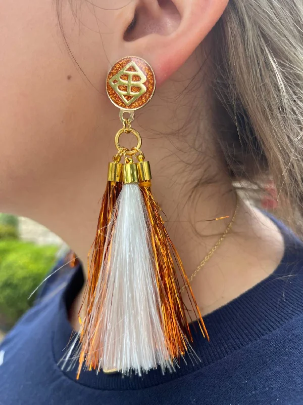 Exclusive Gemstone Jewelry Markdowns – Shop Now Metallic Jumbo Tassel Earrings In Orange And White