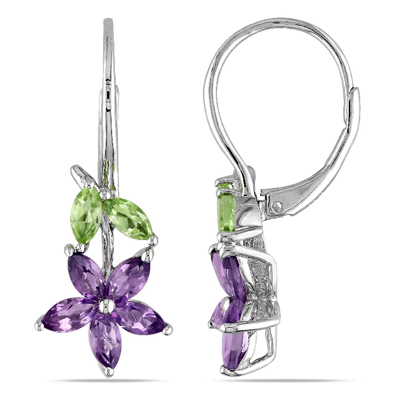 Upgrade Your Jewelry Collection For Less Mimi & Max 1 4/5ct TGW Amethyst and Peridot Floral Leverback Earrings in Sterling Silver