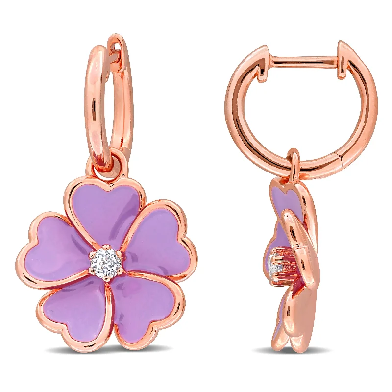 Sparkle More For Less – Jewelry Sale Happening Now Mimi & Max 1/6ct TGW White Topaz Purple Enamel Plated Flower Hoop Earrings Rose Silver