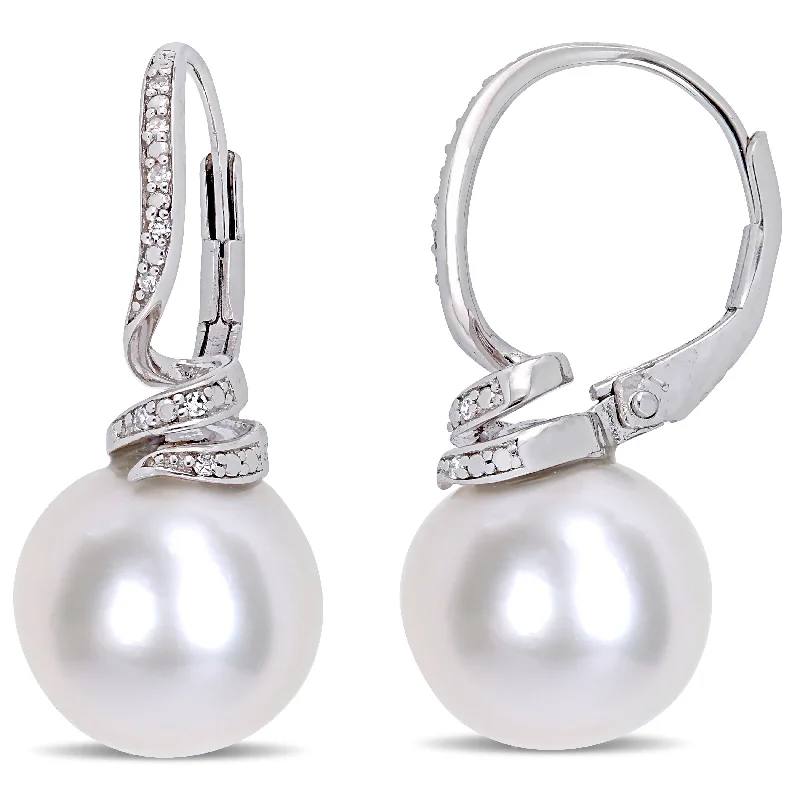 Huge Savings On Premium Jewelry Styles Mimi & Max 11-12mm Cultured Freshwater Pearl and Diamond Accent Swirl Leverback Earrings in Sterling Silver