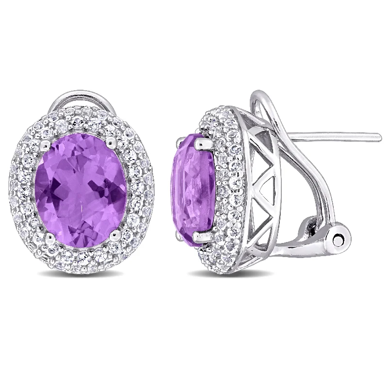 Discounted Jewelry For A Glamorous Look Mimi & Max 5 2/5ct TGW Oval-Cut Amethyst and White Topaz Double Halo Leverback Earrings in Sterling Silver Discounted Jewelry For A Glamorous Look Mimi & Max 5 2/5ct TGW Oval-Cut Amethyst and White Topaz Double Halo Leverback Earrings in Sterling Silver