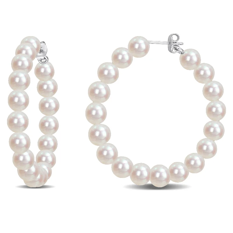 Get The Jewelry You Love At A Price You Love Mimi & Max 6-6.5mm Cultured Freshwater Pearl Hoop Earrings in Sterling Silver