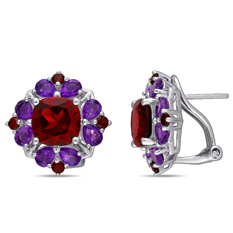 Shop Handcrafted Jewelry At Special Promotional Rates Mimi & Max 8 7/8ct TGW Garnet and African Amethyst Quatrefoil Floral Earrings in Sterling Silver