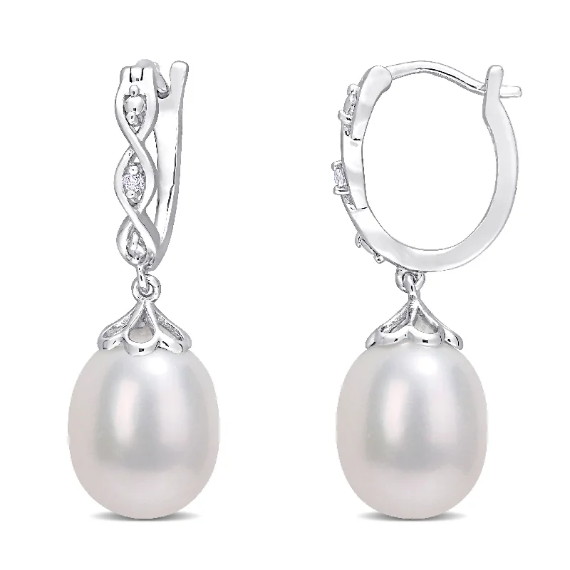 Timeless Elegance Now At Special Discounts Mimi & Max 8-8.5mm Cultured Freshwater Pearl and Diamond Accent Earrings in Sterling Silver