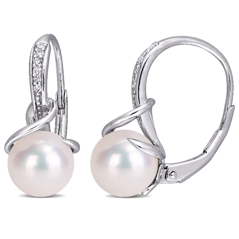 Affordable Elegance – Special Jewelry Sale Now Live Mimi & Max 8-8.5mm White Cultured Freshwater Pearl and Diamond Twist Leverback Earrings in Sterling Silver