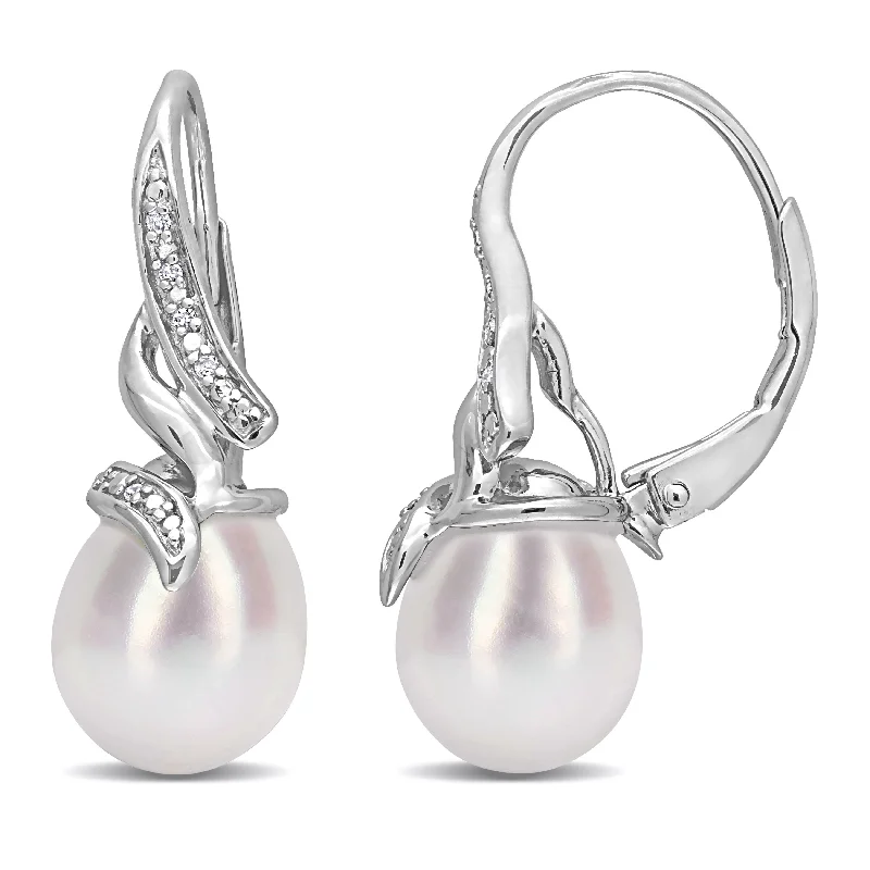 Personalized Jewelry Sale – Unique Gifts At Low Prices Mimi & Max 9-9.5mm White Cultured Freshwater Pearl and Diamond Twist Earrings in Sterling Silver