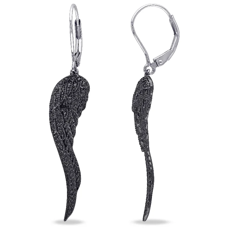 Stunning Statement Jewelry, Unbeatable Discounts Mimi & Max Black Diamond Leverback Wing Earrings in Sterling Silver with Black Rhodium