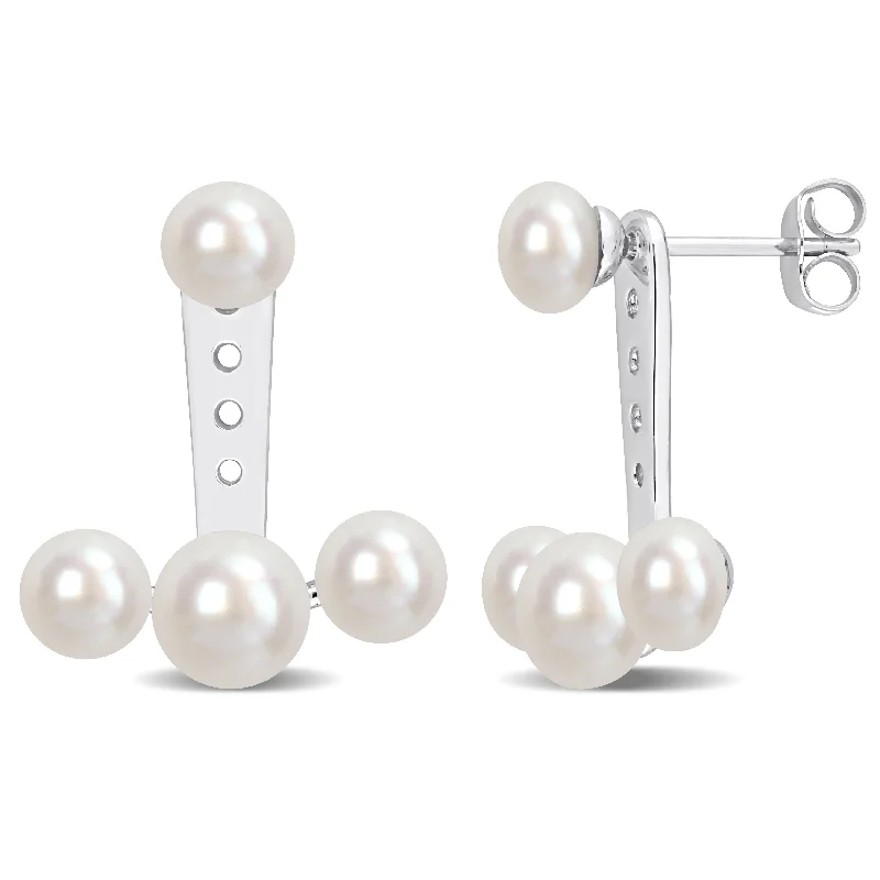 Mimi & Max Cultured Freshwater Pearl Dangle Earrings in 10k White Gold