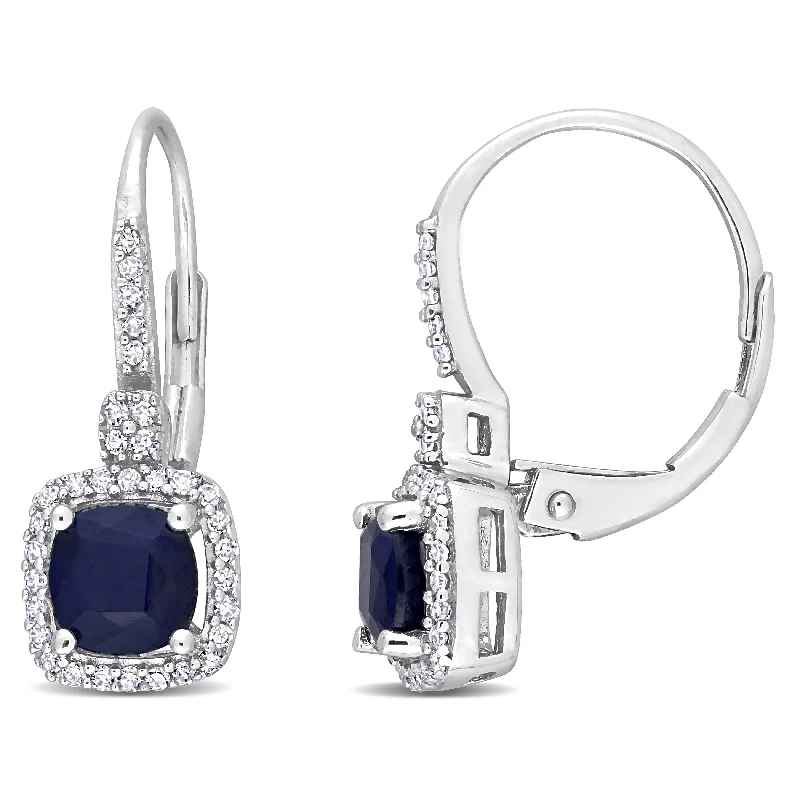 Affordable Luxury Jewelry – Style At A Great Price Mimi & Max Cushion Cut Diffused Sapphire and 1/5ct TW Diamond Halo Leverback Earrings in 10k White Gold