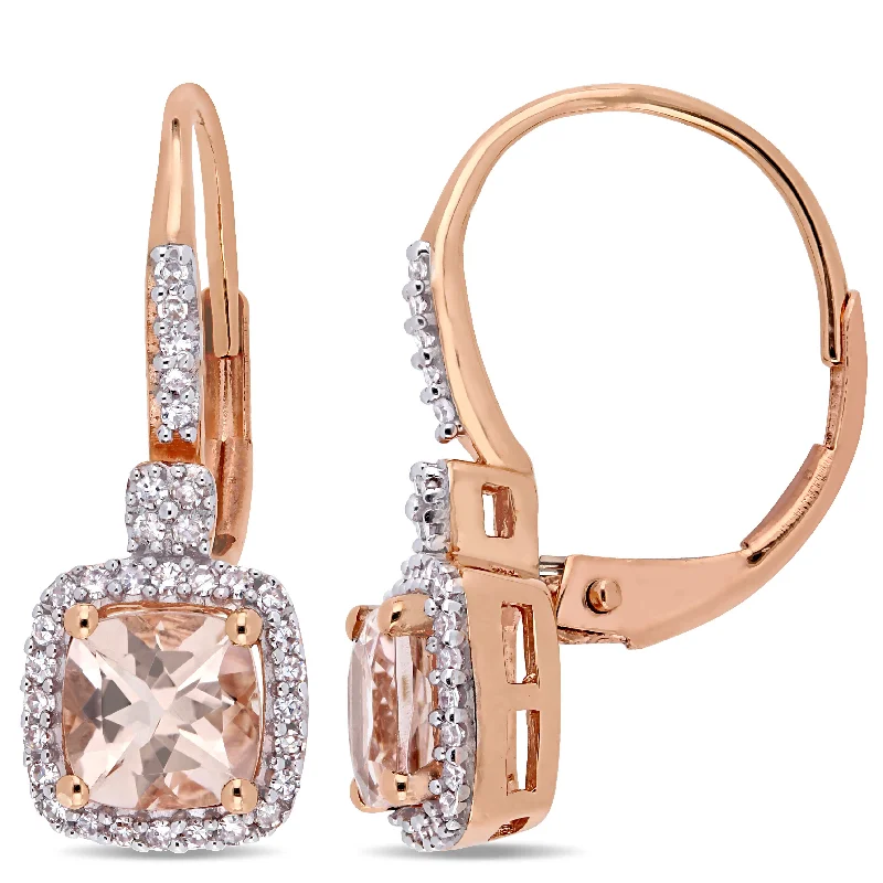 Jewelry Clearance – Final Chance To Save Big Mimi & Max Cushion-Cut Morganite and 1/5ct TW Diamond Halo Leverback Earrings in 10k Pink Gold