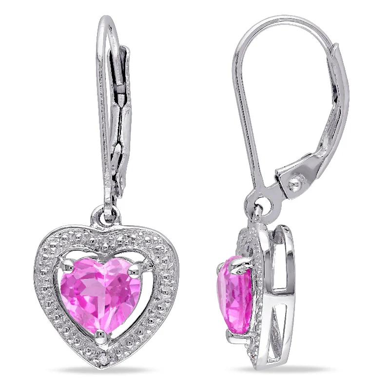 Your Perfect Accessory Now At The Best Price Mimi & Max Halo Diamond and Heart Shaped Created Pink Sapphire Leverback Earrings in Sterling Silver