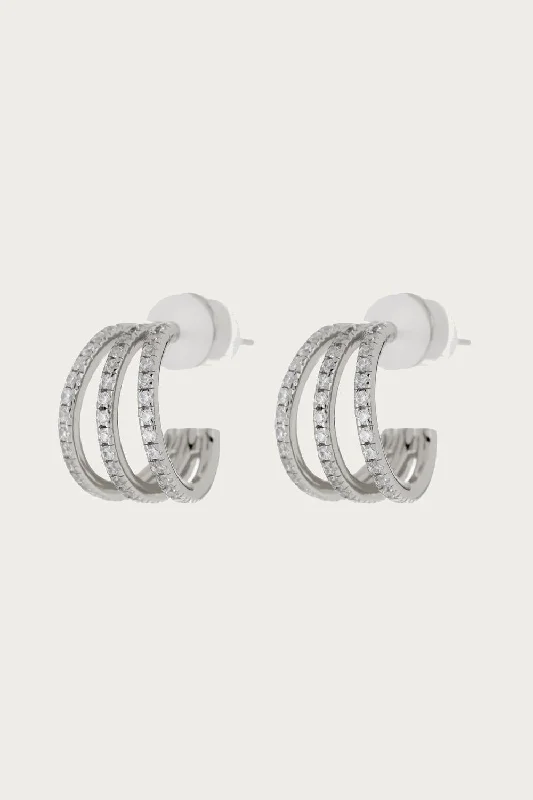 High-Quality Gemstone Jewelry For Special Occasions Pave Baby Bastille Hoops In Silver