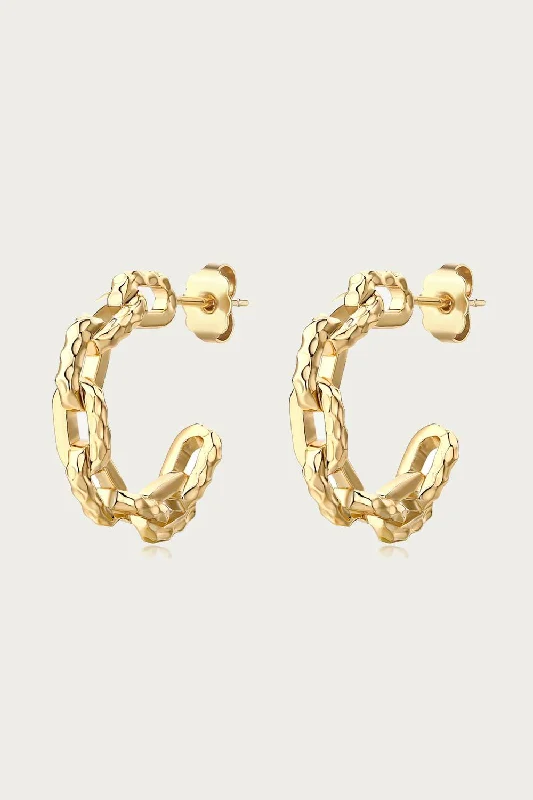 Luxury Handcrafted Jewelry For Elegant Looks Ramones Hammered Chain Hoops In Gold