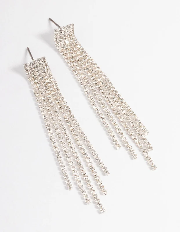 Grab Exquisite Jewelry At The Lowest Prices Rhodium Straight Five Strand Drop Earrings