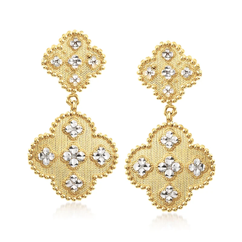 Ross-Simons 14kt 2-Tone Gold Clover Drop Earrings