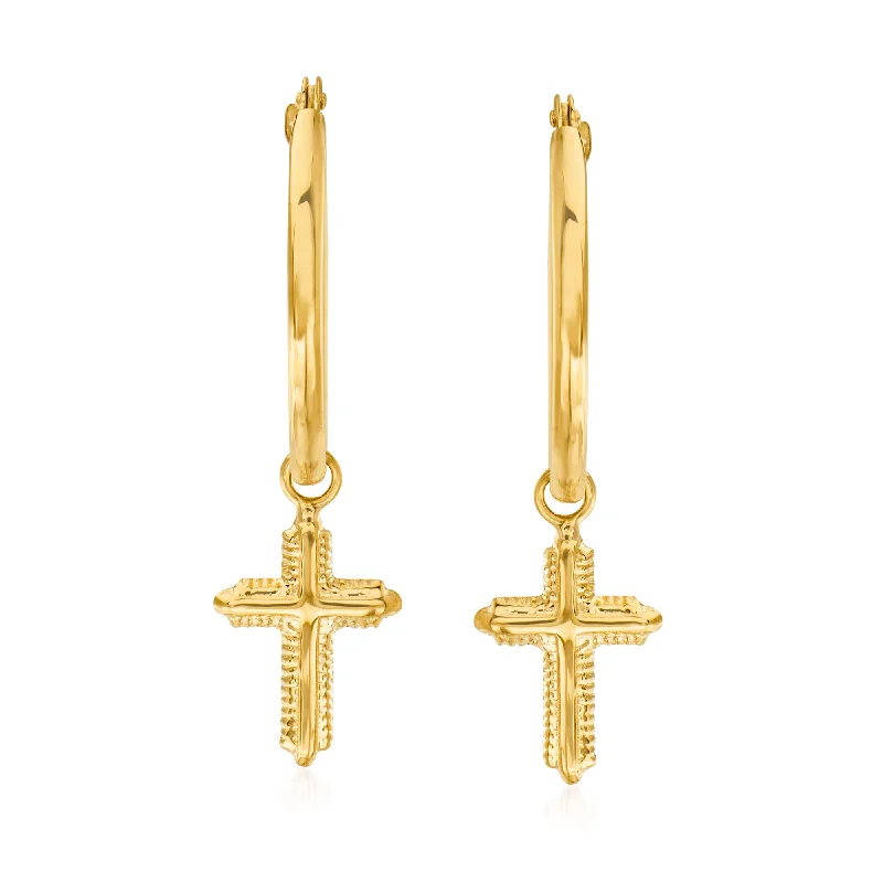 Sparkle On A Budget – Fine Jewelry For Less Ross-Simons 14kt Yellow Gold Beaded Cross Hoop Drop Earrings Sparkle On A Budget – Fine Jewelry For Less Ross-Simons 14kt Yellow Gold Beaded Cross Hoop Drop Earrings