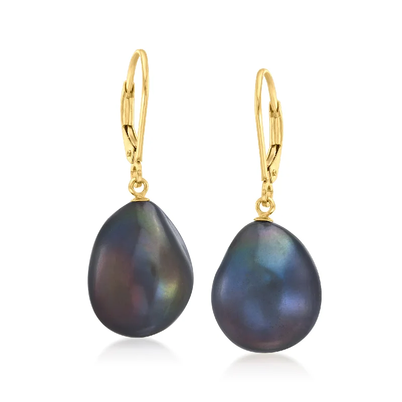 Don't Miss Out On Jaw-Dropping Jewelry Discounts Ross-Simons 15x12mm Black Cultured Baroque Pearl Drop Earrings With 14kt Yellow Gold