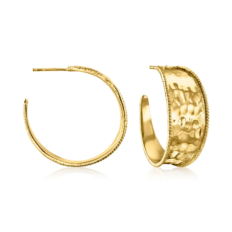 Shop Elegant Jewelry At Unbeatable Prices Ross-Simons 18kt Gold Over Sterling Hammered Hoop Earrings Shop Elegant Jewelry At Unbeatable Prices Ross-Simons 18kt Gold Over Sterling Hammered Hoop Earrings