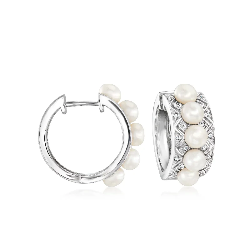 Special Offers On Handcrafted And Designer Jewelry Ross-Simons 4-4.5mm Cultured Pearl and . Diamond Hoop Earrings in Sterling Silver Special Offers On Handcrafted And Designer Jewelry Ross-Simons 4-4.5mm Cultured Pearl and . Diamond Hoop Earrings in Sterling Silver