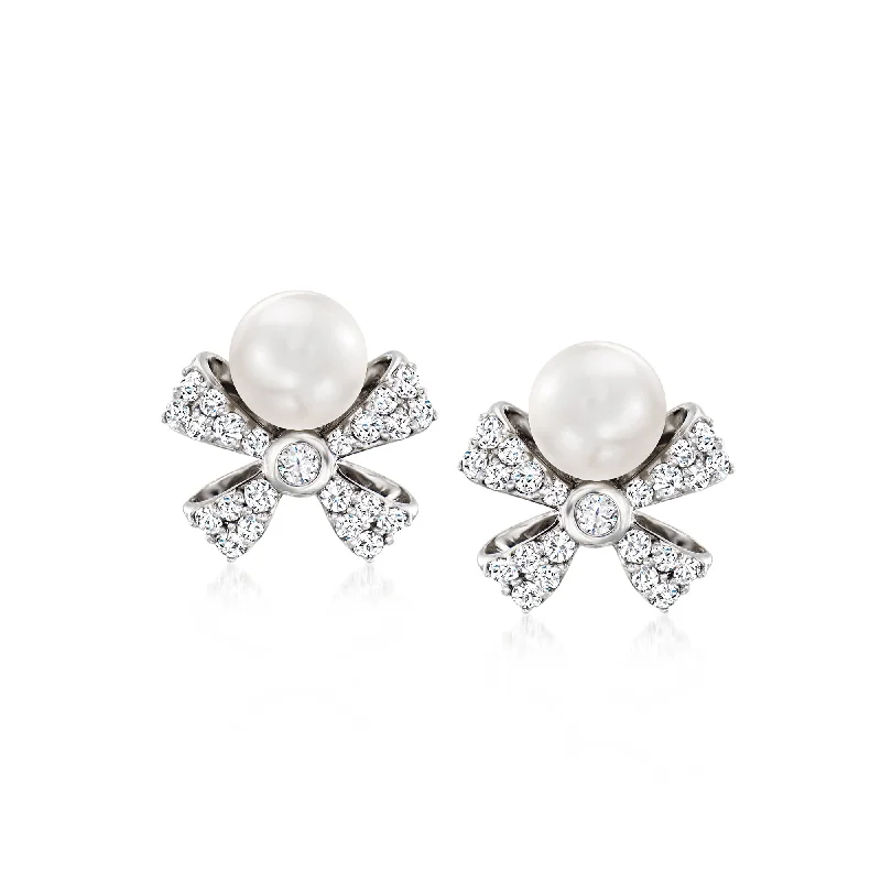 Luxury Handcrafted Jewelry For Elegant Looks Ross-Simons 5mm Cultured Pearl and . Diamond Bow Earrings in Sterling Silver Luxury Handcrafted Jewelry For Elegant Looks Ross-Simons 5mm Cultured Pearl and . Diamond Bow Earrings in Sterling Silver