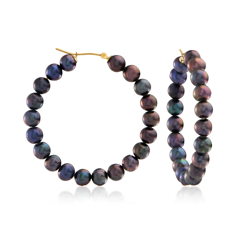 Elegant Rose Gold Jewelry For A Stylish Touch Ross-Simons 6-7mm Black Cultured Pearl Hoop Earrings in 14kt Yellow Gold Elegant Rose Gold Jewelry For A Stylish Touch Ross-Simons 6-7mm Black Cultured Pearl Hoop Earrings in 14kt Yellow Gold
