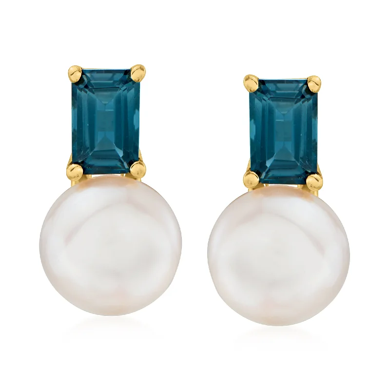 Elevate Your Jewelry Collection With Limited-Time Savings Ross-Simons 8-8.5mm Cultured Pearl and London Blue Topaz Earrings in 18kt Gold Over Sterling Elevate Your Jewelry Collection With Limited-Time Savings Ross-Simons 8-8.5mm Cultured Pearl and London Blue Topaz Earrings in 18kt Gold Over Sterling