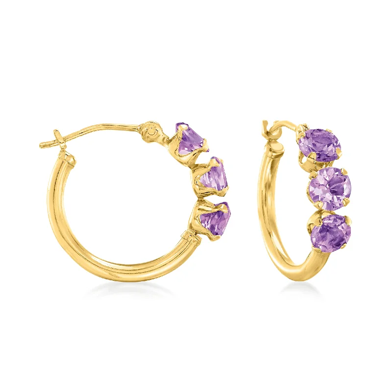 Ross-Simons Amethyst Huggie Hoop Earrings in 14kt Yellow Gold