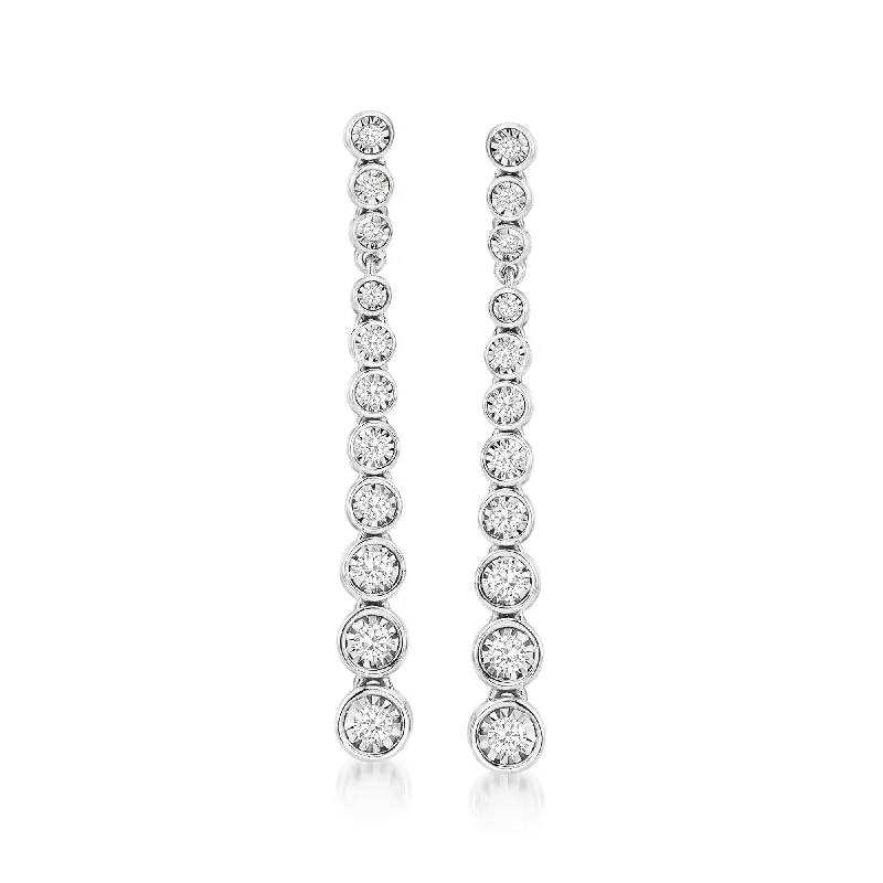 Ross-Simons Bezel-Set Diamond Drop Earrings in Sterling Silver