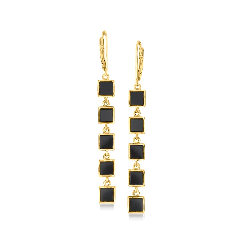 Upgrade Your Jewelry Collection For Less Ross-Simons Black Onyx Square-Link Drop Earrings in 18kt Gold Over Sterling Upgrade Your Jewelry Collection For Less Ross-Simons Black Onyx Square-Link Drop Earrings in 18kt Gold Over Sterling