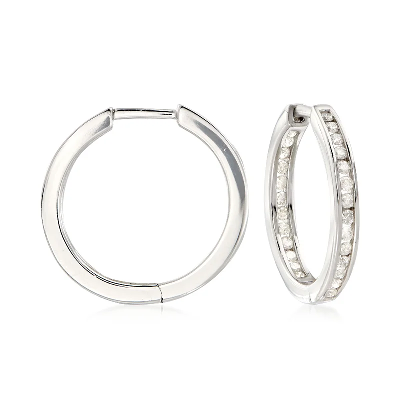 Clearance Sale On High-End Jewelry Collections Ross-Simons Channel-Set Diamond Inside-Outside Hoop Earrings in Sterling Silver Clearance Sale On High-End Jewelry Collections Ross-Simons Channel-Set Diamond Inside-Outside Hoop Earrings in Sterling Silver