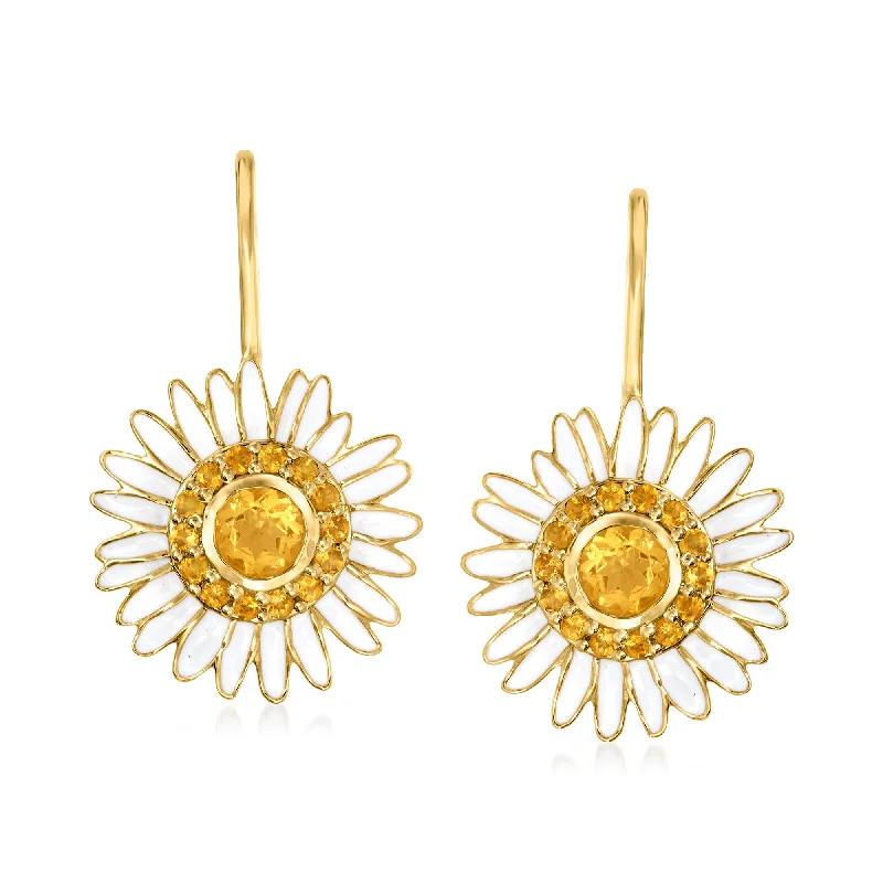 Don't Miss Out On Jaw-Dropping Jewelry Discounts Ross-Simons Citrine and White Enamel Daisy Drop Earrings in 18kt Gold Over Sterling