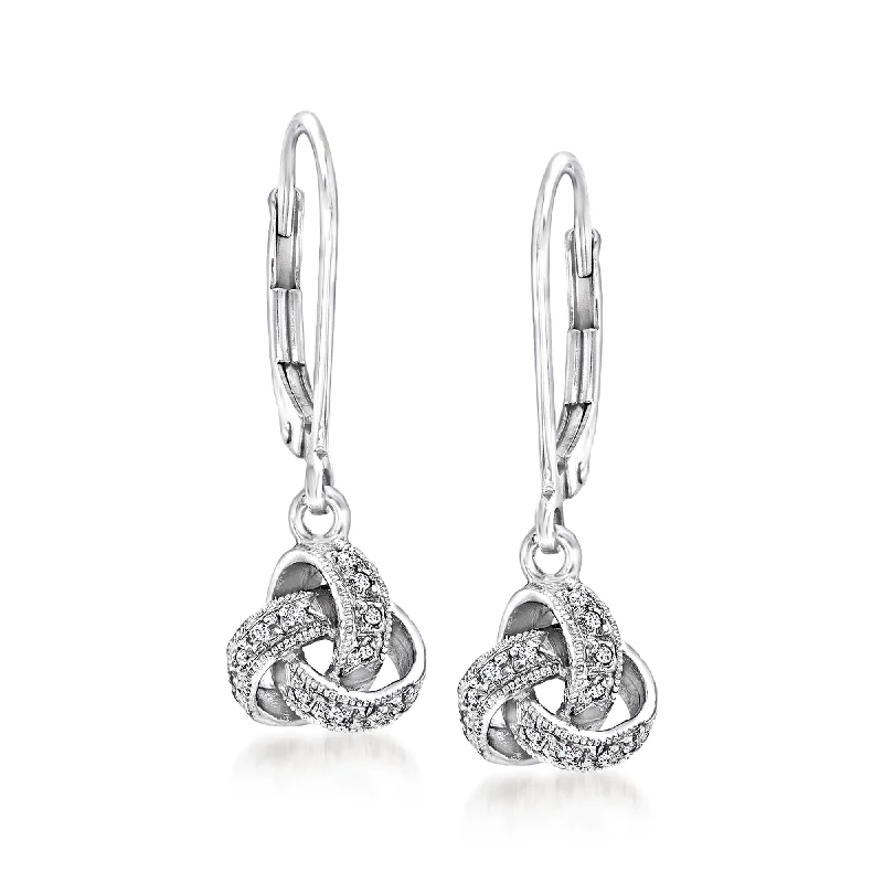 Luxury Jewelry Clearance – Shop Premium Styles Now Ross-Simons Diamond-Accented Love Knot Drop Earrings in Sterling Silver