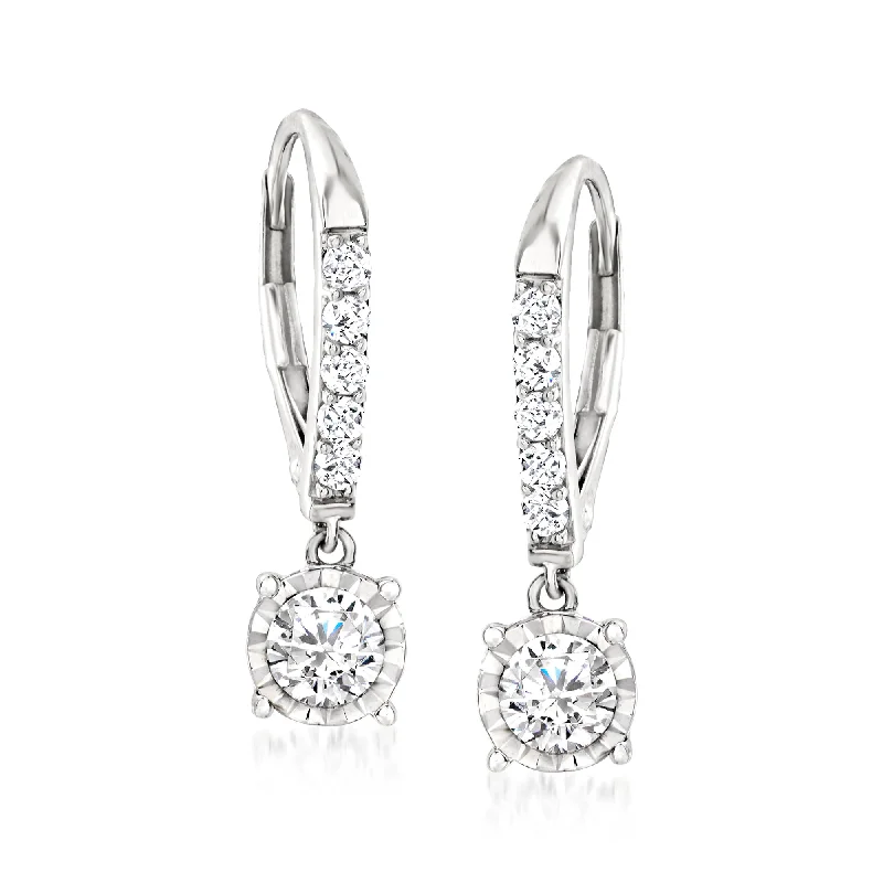 Ross-Simons Diamond Drop Earrings in 14kt White Gold