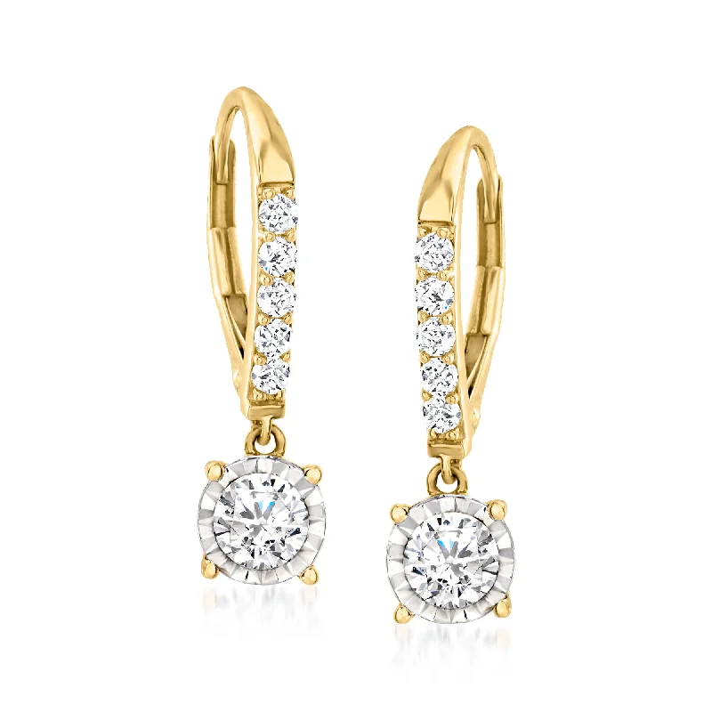 Ross-Simons Diamond Drop Earrings in 14kt Yellow Gold