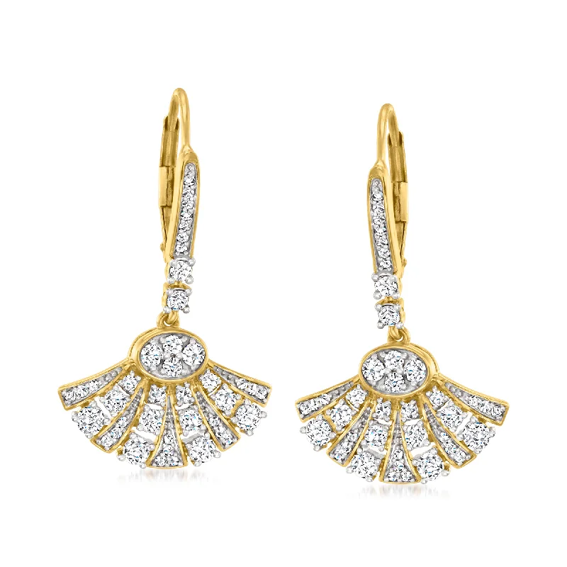 Your Perfect Accessory Now At The Best Price Ross-Simons Diamond Fan Drop Earrings in 14kt Yellow Gold Your Perfect Accessory Now At The Best Price Ross-Simons Diamond Fan Drop Earrings in 14kt Yellow Gold