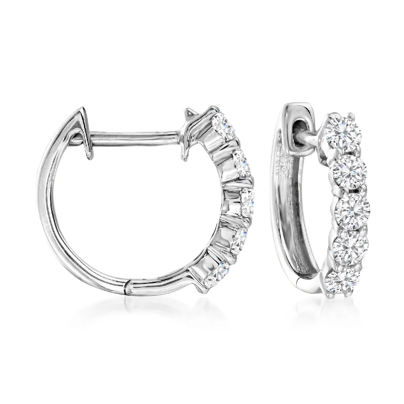 Ross-Simons Round Brilliant-Cut Diamond Huggie Hoop Earrings in 14kt White Gold