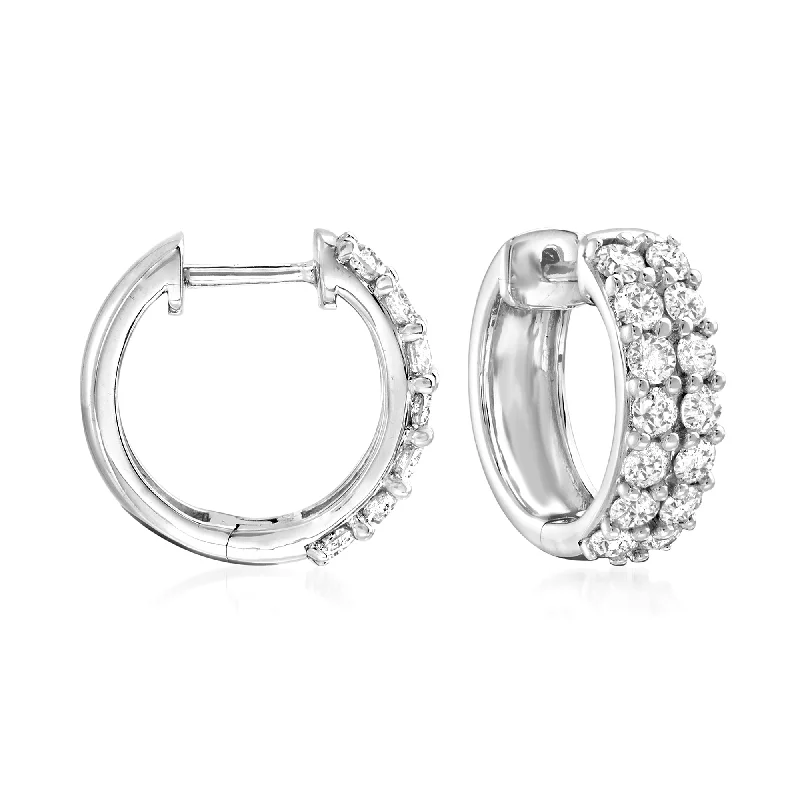 Ross-Simons Diamond Huggie Hoop Earrings in Sterling Silver