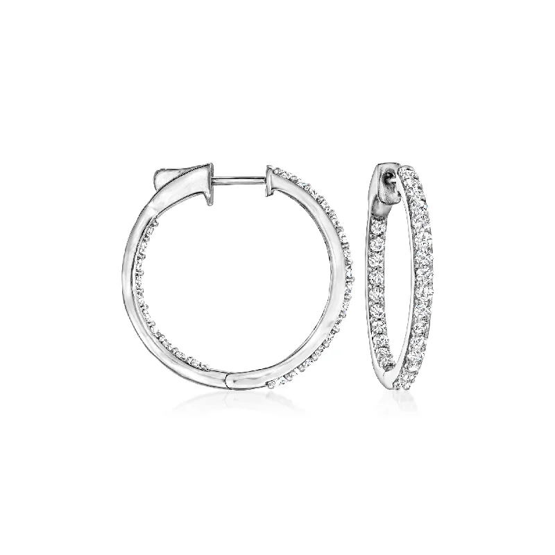 Ross-Simons Diamond Inside-Outside Hoop Earrings in Sterling Silver